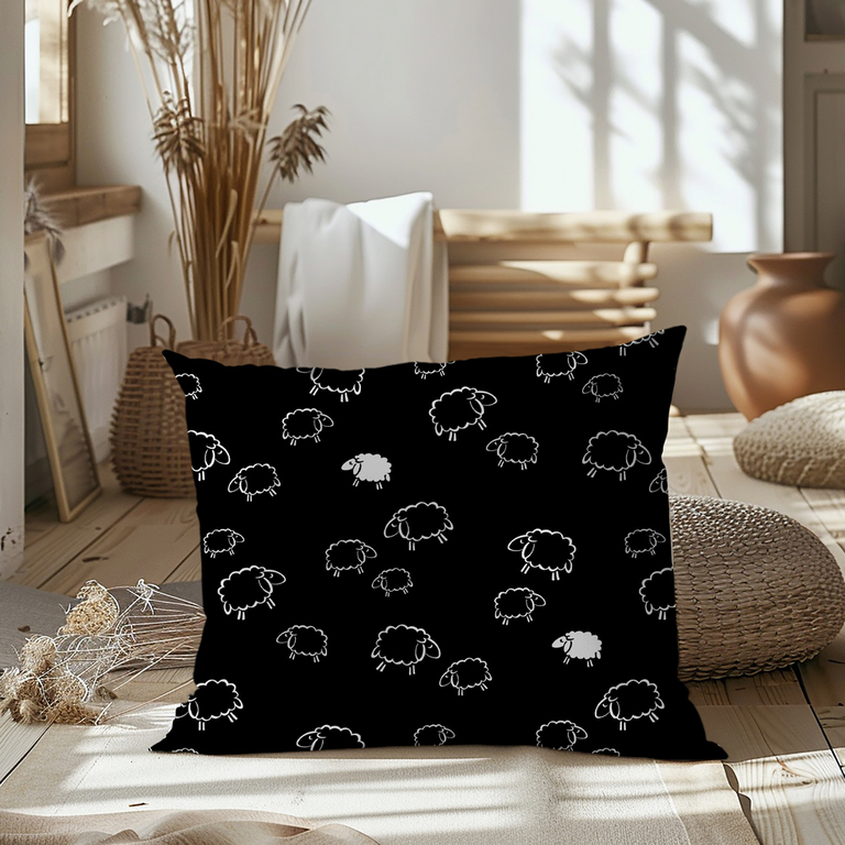 Poszewka 70x80cm na poduszkę 100% bawełna wzór: Baranki Czarne (7)