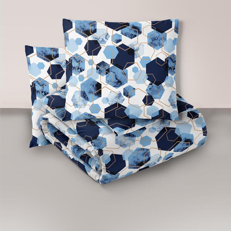 Komplet Pościeli 160x200 + 2x70x80, 100% Bawełna, 140g/m2, wzór: 1611 niebieski