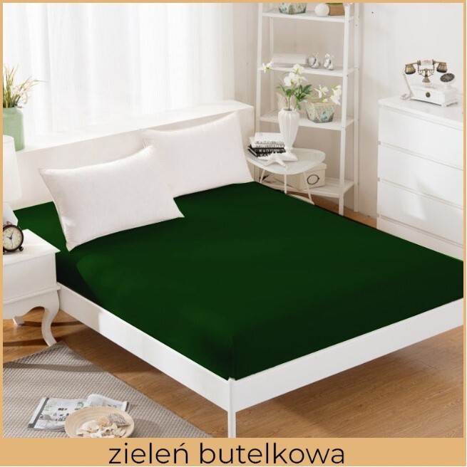 Prześcieradło JERSEY 200x220 100% BAWEŁNA Z GUMKĄ Butelkowa Zieleń (2)