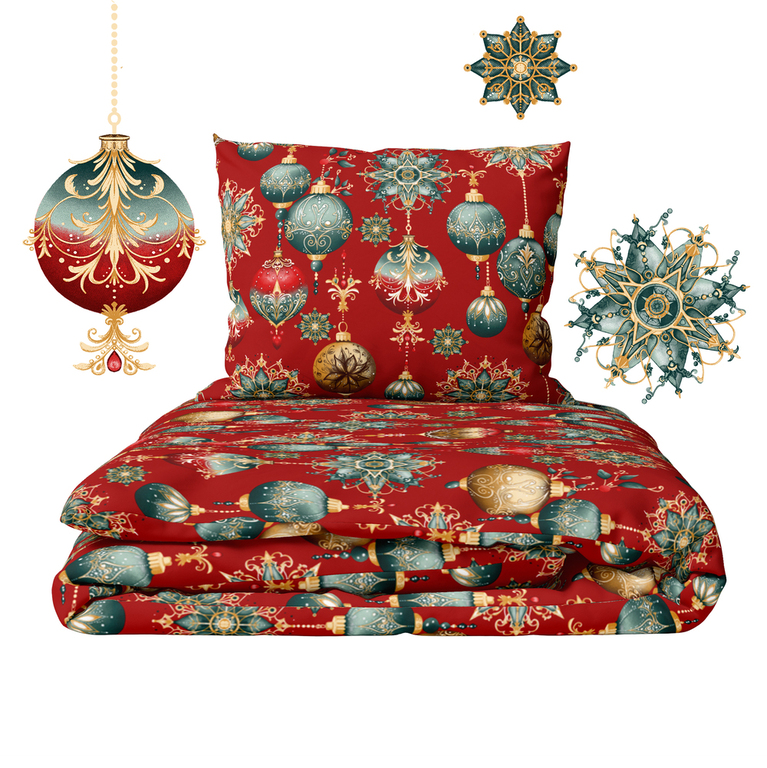 Komplet Pościeli Świątecznej 160x200 + 2x70x80, 100% Bawełna, 140g/m2, wzór: Christmas37 (2)