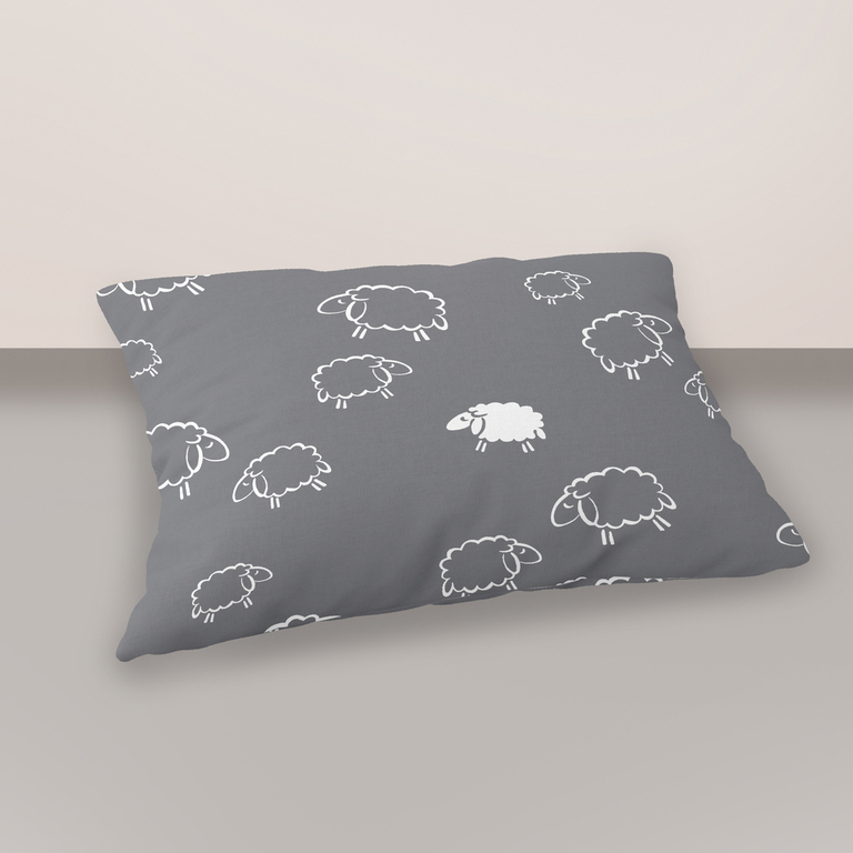 Poszewka na poduszkę 40x60cm BAWEŁNA 100% CERTYFIKAT - Baranki Szare (1)