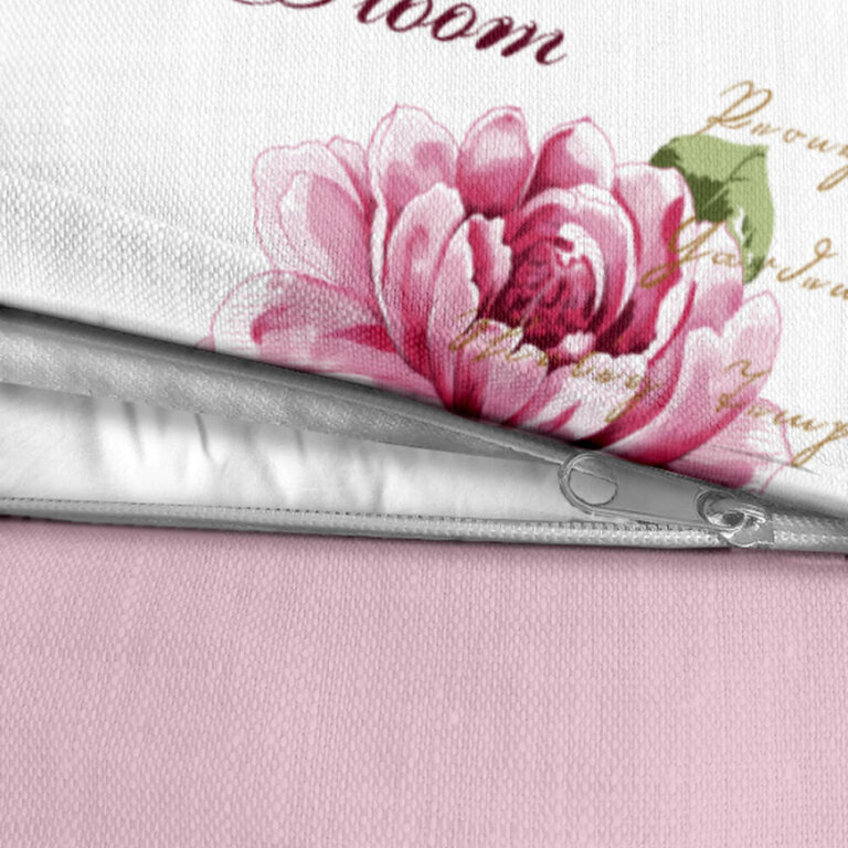 Pościel Dwustronna 140x200cm, 70x80cm, 140g/m2, bawełna 100% Piwonia z Napisami Puder Mix (4)