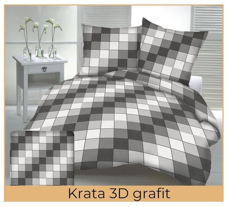 Pościel z Kory 160x200 + 2x70x80 Bawełniana Produkt Polski Bielawa - KRATA 3D GRAFIT (1)