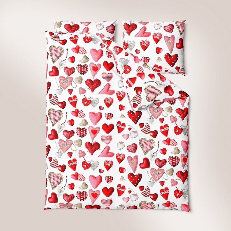 Pościel z Kory 140x200 + 1x70x80 Bawełna 100% Bielawa Produkt Polski - Walentynki biały (2)