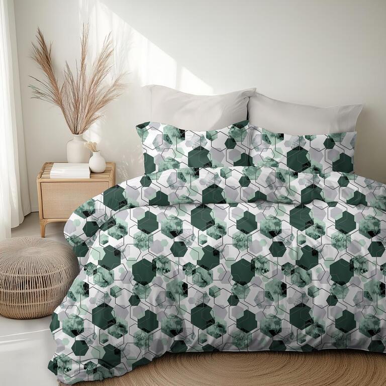 Komplet Pościeli 160x200 + 2x70x80, 100% Bawełna, 140g/m2, wzór: 1612 zielony (8)