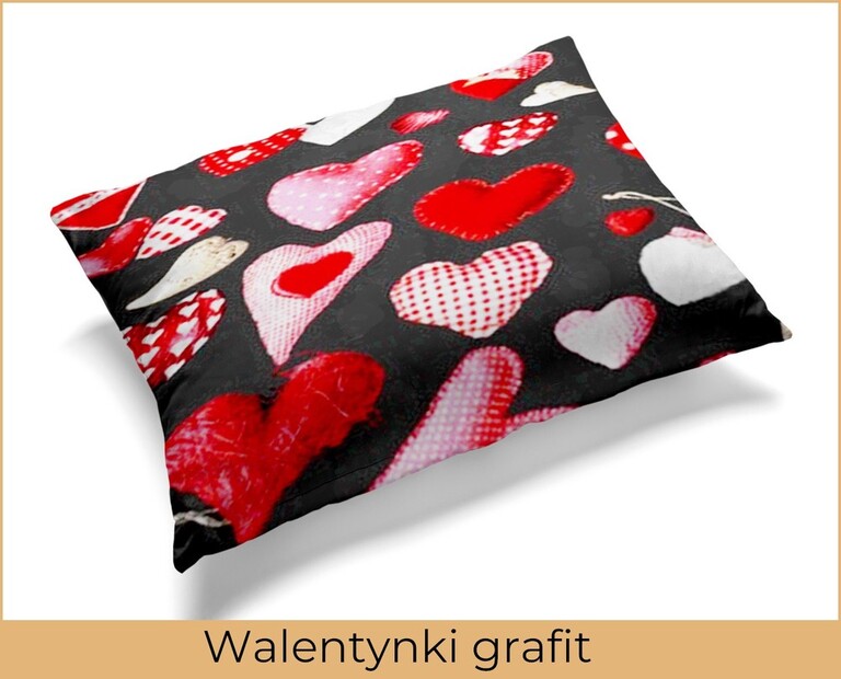 Poszewka 70x80cm na poduszkę 100% bawełna - Walentynki grafit (2)
