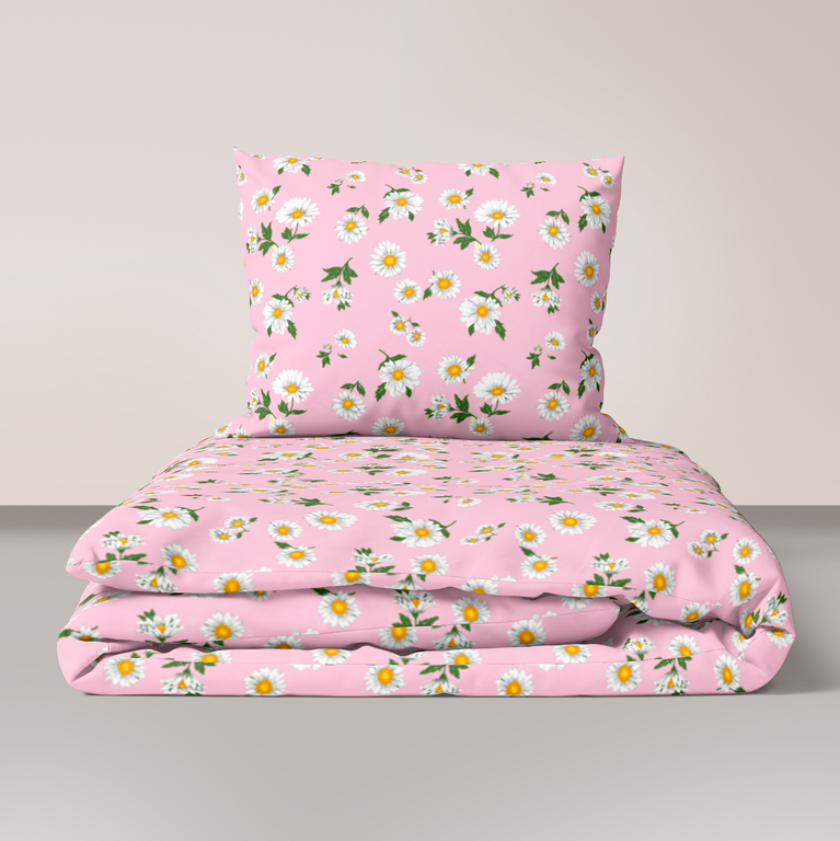 Komplet pościeli z KORY 140x200 + poszewka 70x80 POLSKI PRODUCENT - Rumianki róż (1)