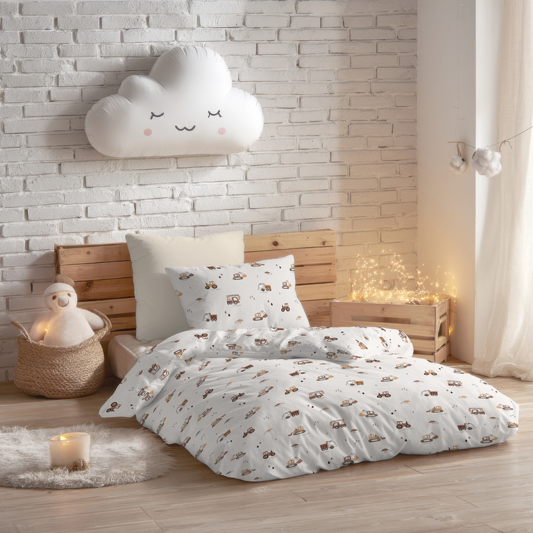 Pościel DZIECIĘCA 160x200 dla dziecka 100% bawełna CERTYFIKAT Koparki w Akcji Beż (4)