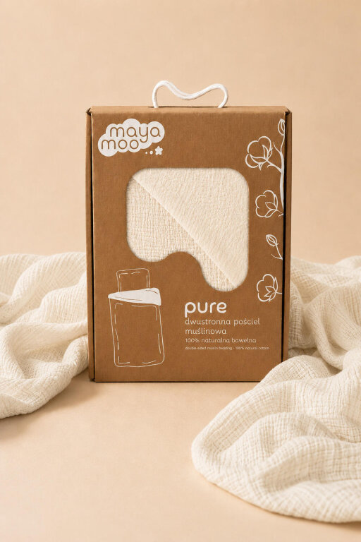 Pościel muślinowa 90x120 dziecięca - dwuwarstwowy muślin 140g/m2 + bawełna 120g/m2 Cream (6)