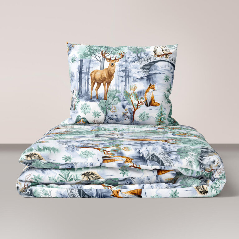 Pościel DZIECIĘCA 140x200 poszewka 50x70 dla dziecka 100% bawełna CERTYFIKAT Winter Forest Green (1)