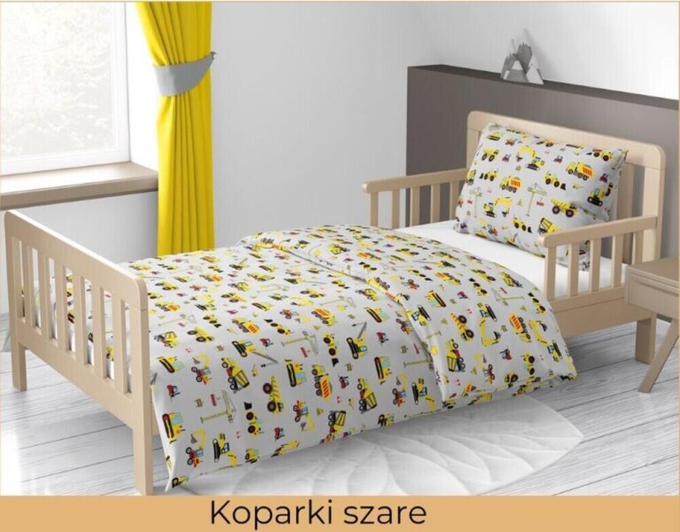 Pościel DZIECIĘCA 140x200 poszewka 50x70 dla dziecka 100% bawełna CERTYFIKAT koparki szare (3)