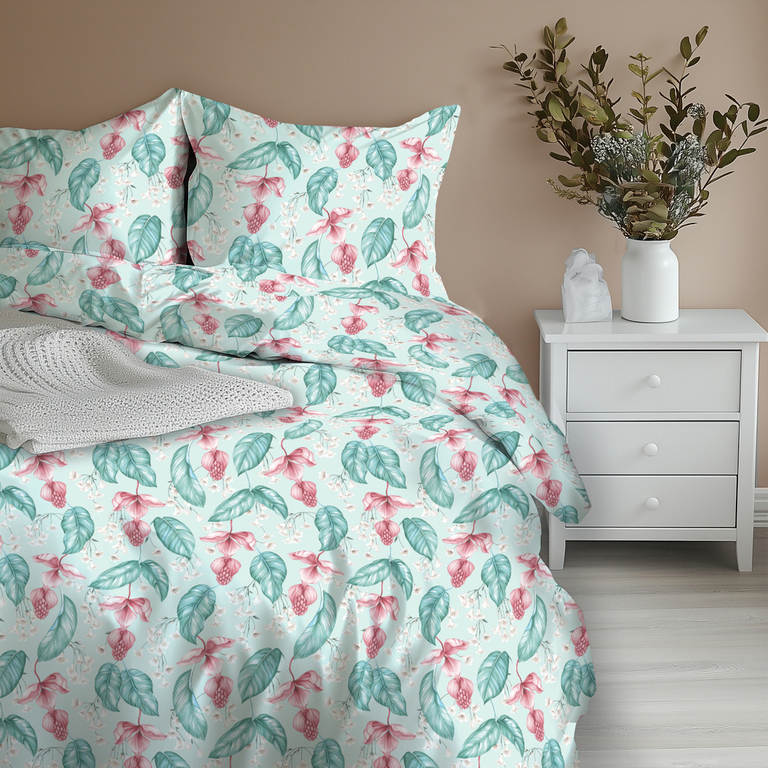 Komplet Pościeli 160x200 + 2x 70x80,  100% Bawełna, 140g/m2, wzór: Kwiat Pustyni Miętowy (8)