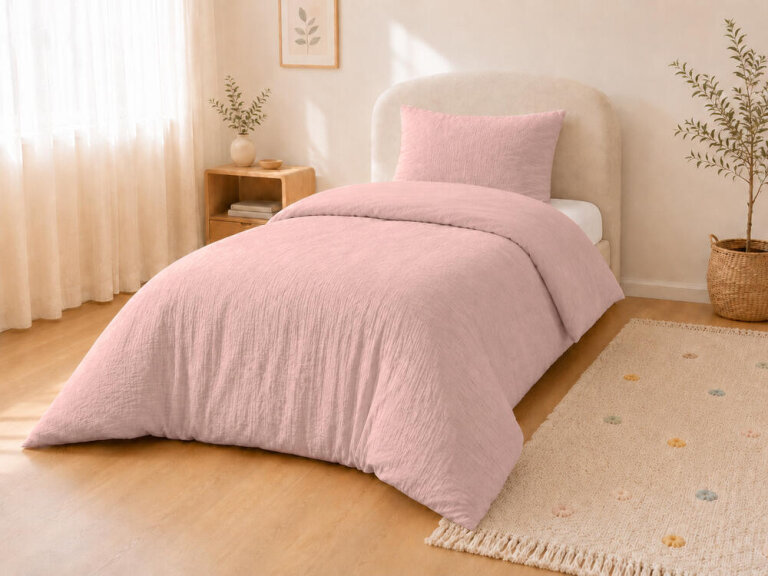 Pościel muślinowa 100x135 dziecięca - dwuwarstwowy muślin 140g/m2 + bawełna 120g/m2 Pink (2)