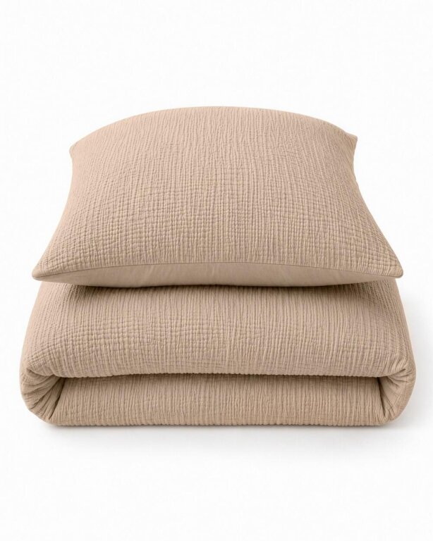 Pościel muślinowa 90x120 dziecięca - dwuwarstwowy muślin 140g/m2 + bawełna 120g/m2 Beige (4)