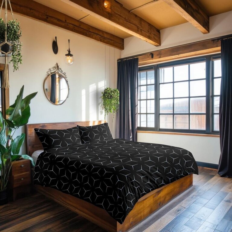 POŚCIEL Z KORY 220x200cm PREMIUM 100% BAWEŁNA KORA Milano Czarno - Białe (9)