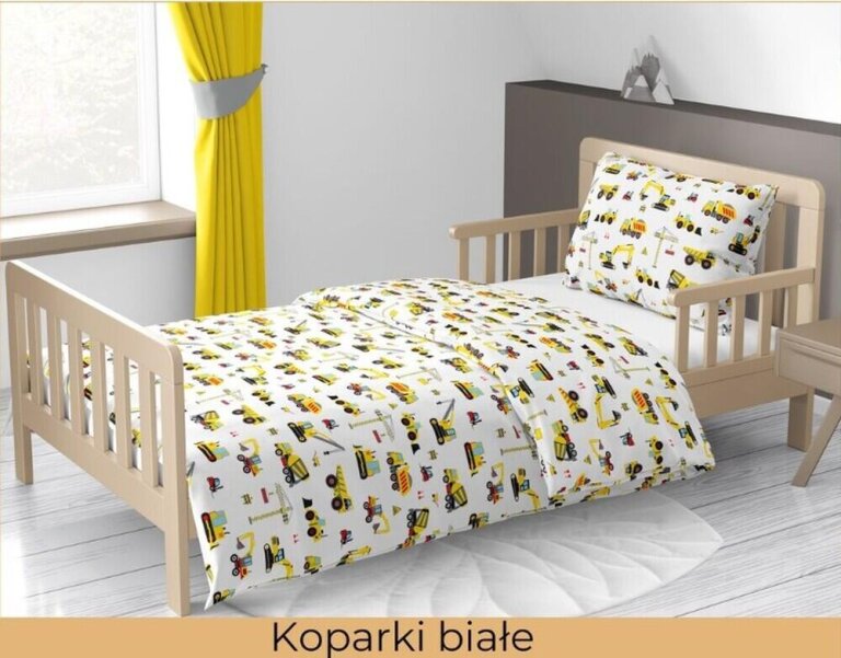 Pościel DZIECIĘCA 140x200 poszewka 50x70 dla dziecka 100% bawełna CERTYFIKAT koparki białe (3)
