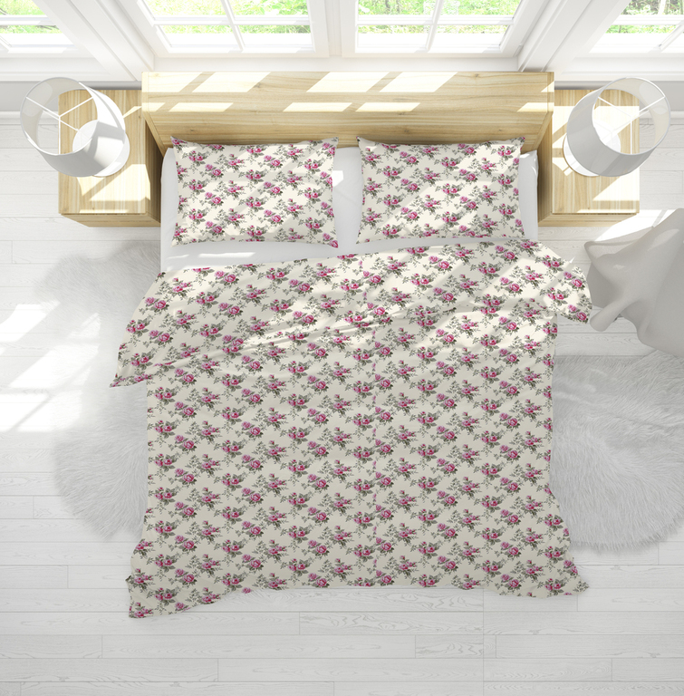 Pościel z Kory 160x200 + 1x70x80 KOMPLET PREMIUM : Różyczki babuni róż (4)
