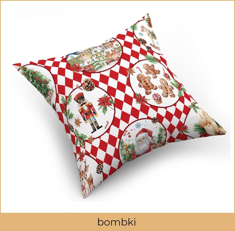 Poszewka na poduszkę Świąteczna ZIMOWA jasiek 40x40cm 100% BAWEŁNA, Bombki (4)