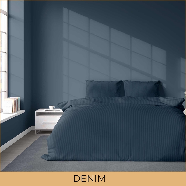 POŚCIEL HOTELOWA 140x200cm ADAMASZEK - kolor denim (1)