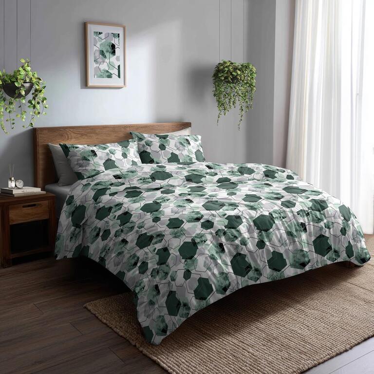Komplet Pościeli 160x200 + 2x70x80, 100% Bawełna, 140g/m2, wzór: 1612 zielony (6)