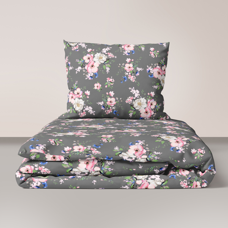 Komplet Pościeli 160x200 + 2x70x80, 100% Bawełna, 140g/m2, wzór: Jabłonka grafit (1)