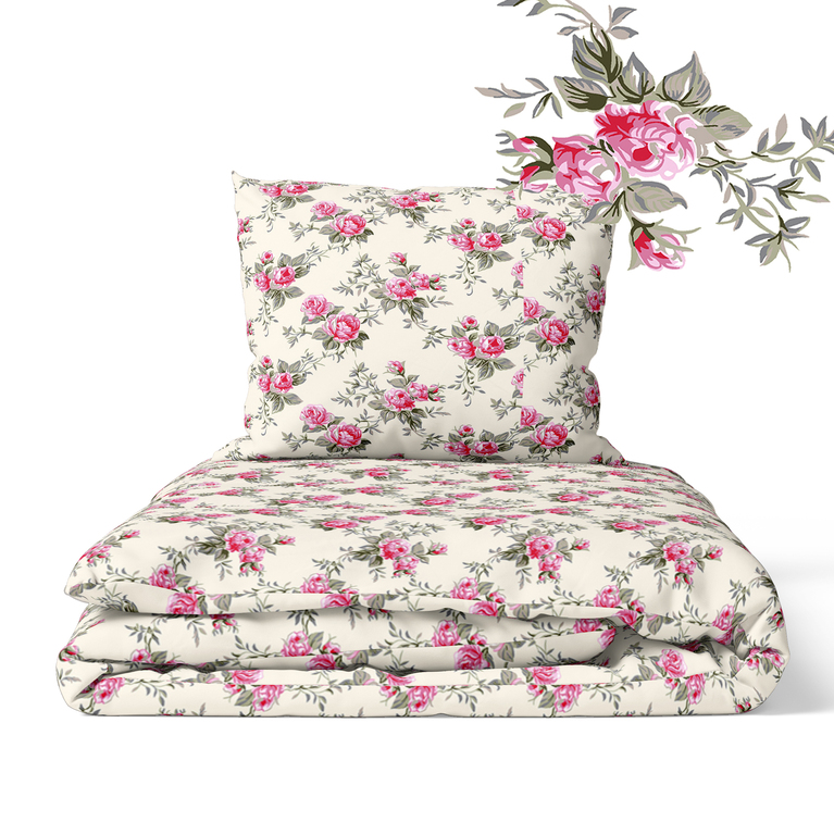 Pościel z Kory 160x200 + 1x70x80 KOMPLET PREMIUM : Różyczki babuni róż (2)
