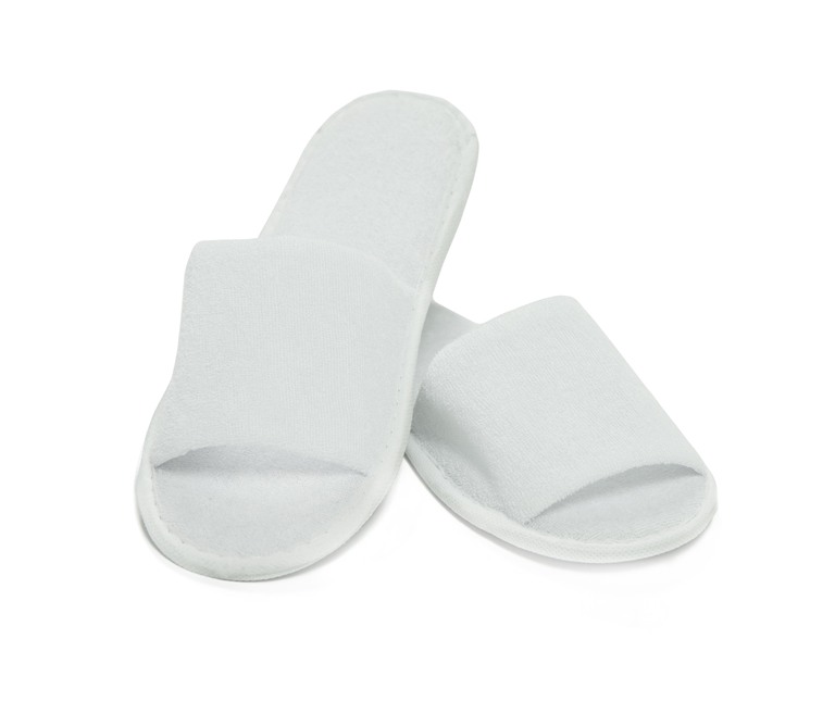 Kapcie hotelowe TERRY – białe, uniwersalne, jednorazowe, lekkie - 1 para