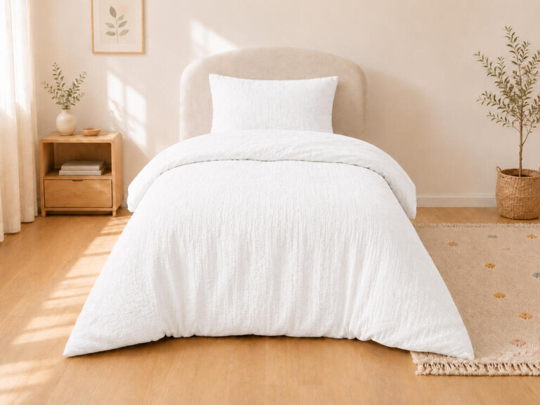 Pościel muślinowa 100x135 dziecięca - dwuwarstwowy muślin 140g/m2 + bawełna 120g/m2 White (3)