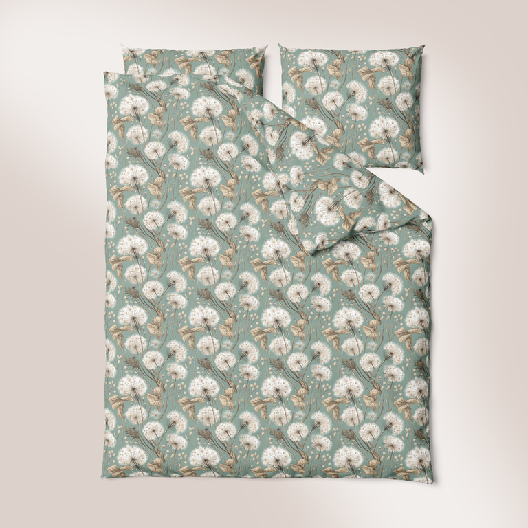 Komplet Pościeli 160x200 + 2x70x80, 100% Bawełna, 140g/m2, wzór: letni puch miętowy (2)