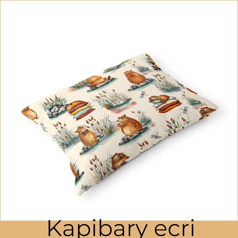 Poszewka na poduszkę 50x70 BAWEŁNA CERTYFIKAT, wzór: kapibary ecri (2)