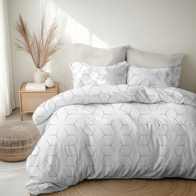 POŚCIEL Z KORY 200x220 + 2 poszewki PREMIUM 100% bawełna polska: milano białe (7)