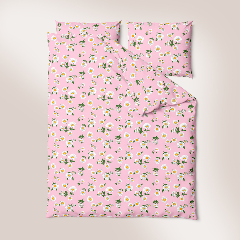 Komplet pościeli z KORY 140x200 + poszewka 70x80 POLSKI PRODUCENT - Rumianki róż (2)