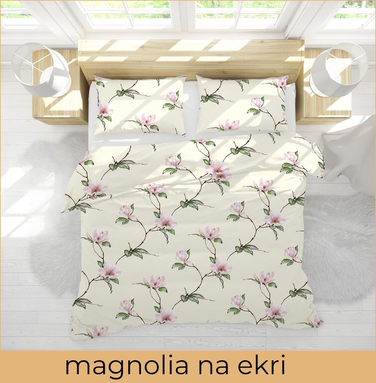POŚCIEL Z KORY 160x200 + POSZEWKA 70x80 GRUBA POLSKA BAWEŁNA - Magnolia na ekri (3)