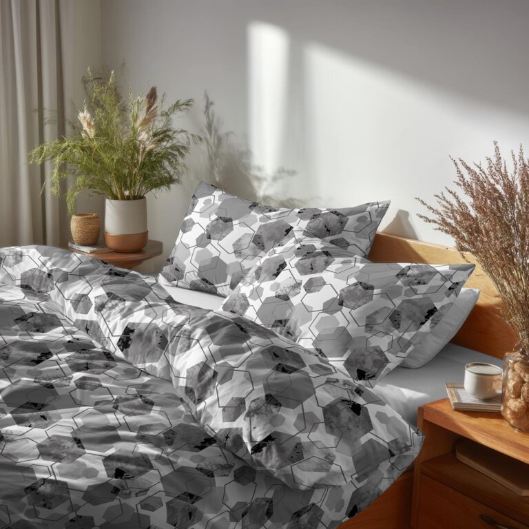 Komplet Pościeli 160x200 + 2x70x80, 100% Bawełna, 140g/m2, wzór: 1652 szary (5)