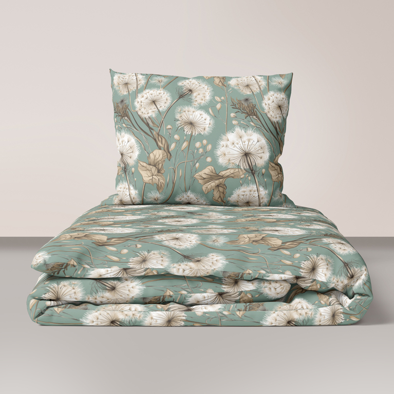 Komplet Pościeli 160x200 + 2x70x80, 100% Bawełna, 140g/m2, wzór: letni puch miętowy (1)