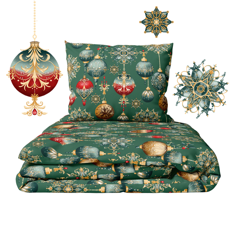 Komplet Pościeli Świątecznej 160x200 + 2x70x80, 100% Bawełna, 140g/m2, wzór: Christmas38 (2)