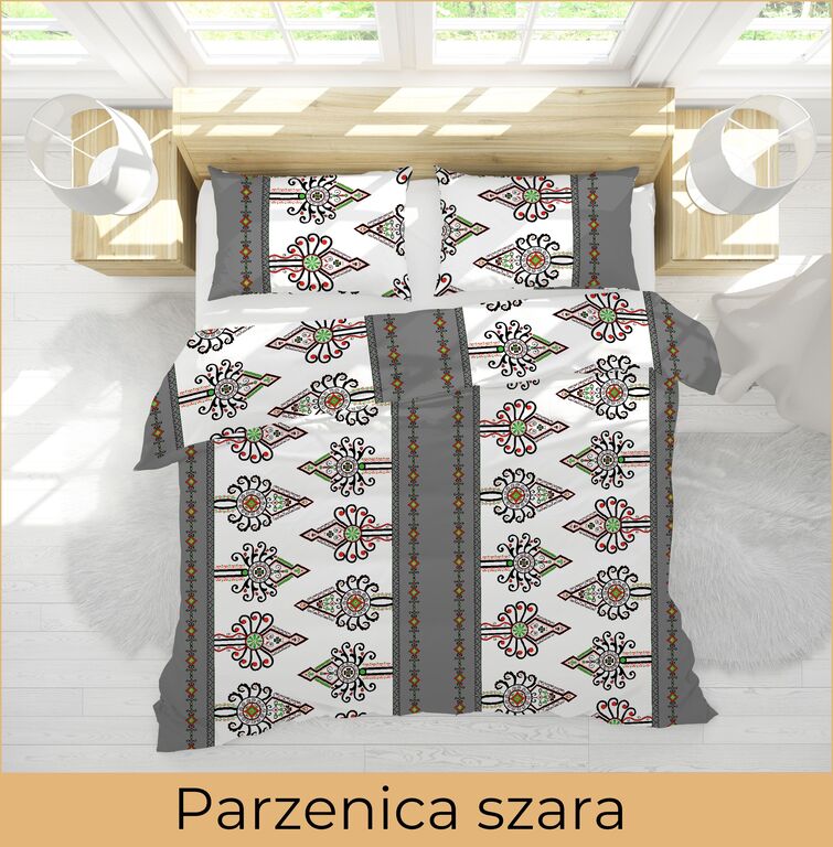 Komplet Pościeli 160x200 + 2x70x80, 100% Bawełna, 140g/m2, wzór: Parzenica szara (3)