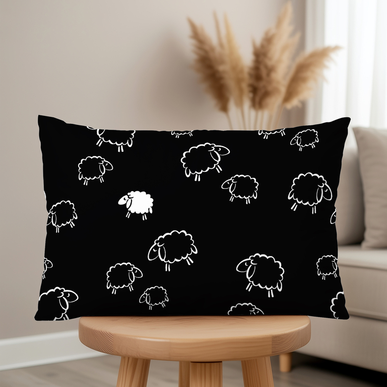Poszewka na poduszkę 50x70cm BAWEŁNA CERTYFIKAT - Baranki Czarne (8)