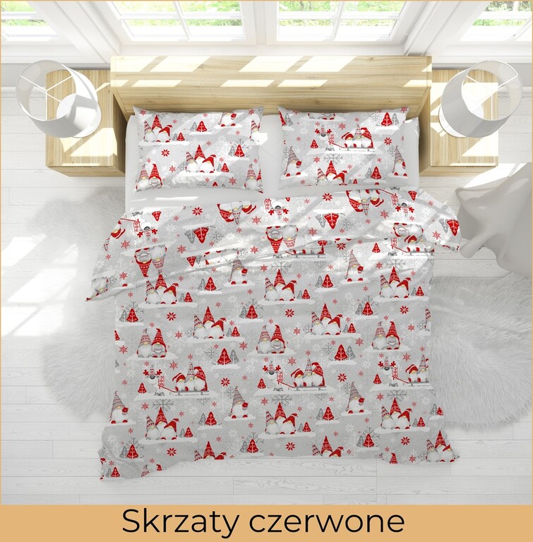 Pościel z Kory 220x200  + 2 poszewki Świąteczna PREMIUM 100% bawełna polska : Skrzaty Czerwone (7)