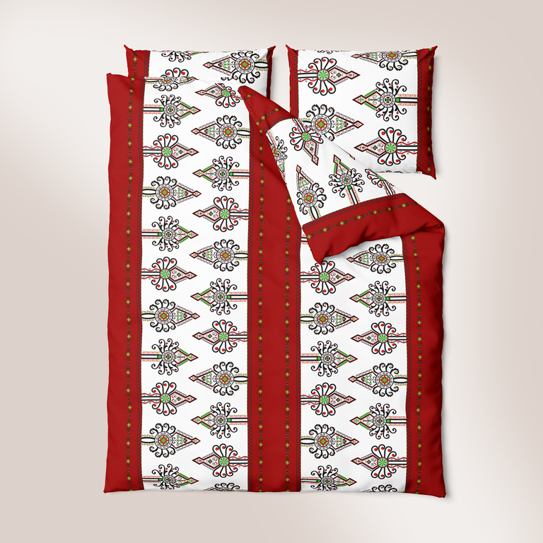Komplet Pościeli 160x200 + 2x70x80, 100% Bawełna, 140g/m2, wzór:  Parzenica czerwona (2)