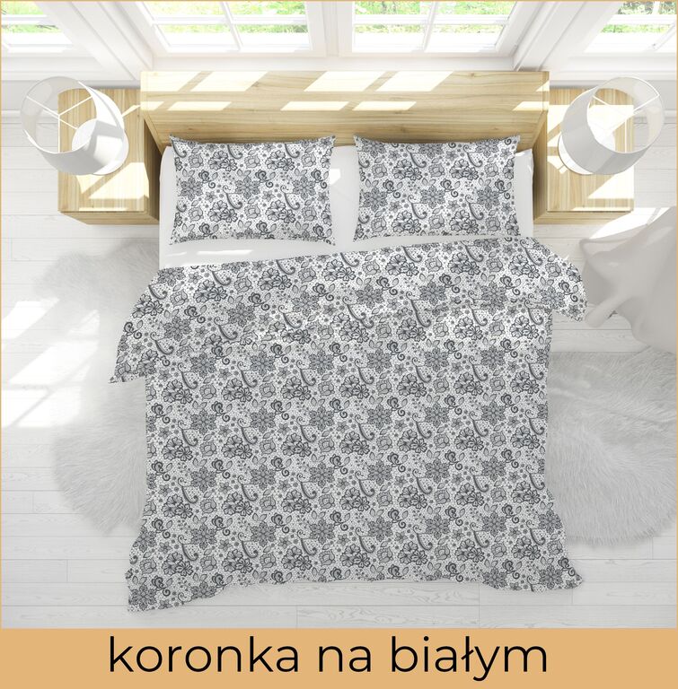 POŚCIEL HOTELOWA 140x200cm + POSZEWKA 70x80 BAWEŁNA 100% wzór: koronka na białym (3)