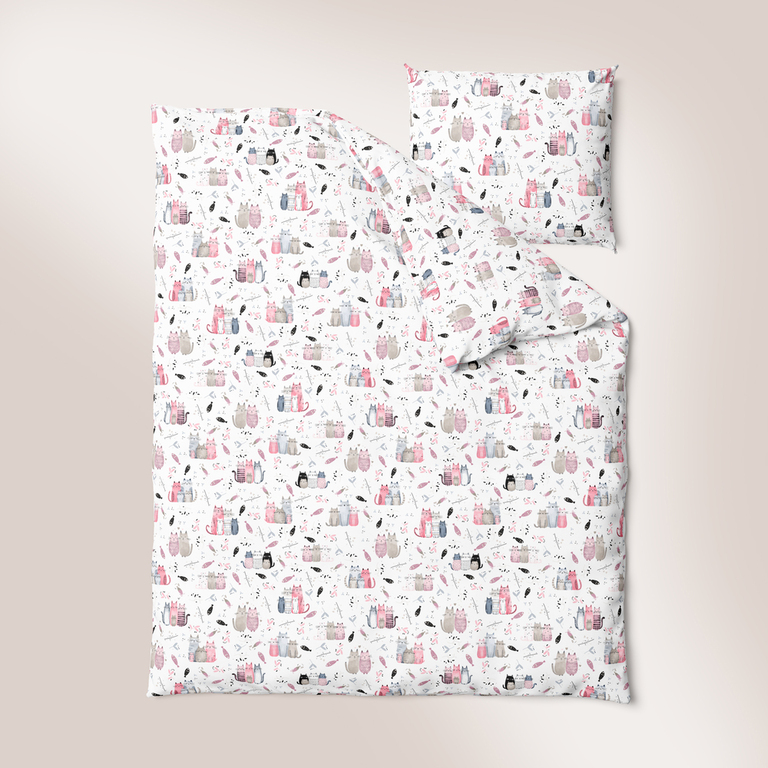 Pościel DZIECIĘCA 140x200 dla dziecka 100% bawełna CERTYFIKAT FAMILY CATS PINK (2)
