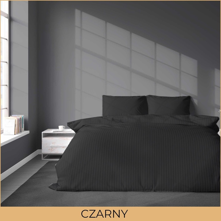 POŚCIEL HOTELOWA 140x200 ADAMASZEK CZARNY 100% BAWEŁNA (1)
