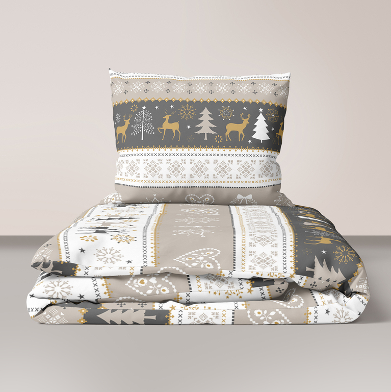 Pościel z Kory 160x200 + 2x70x80 Bawełna 100% Bielawa Produkt Polski - Zima Beżowa (1)
