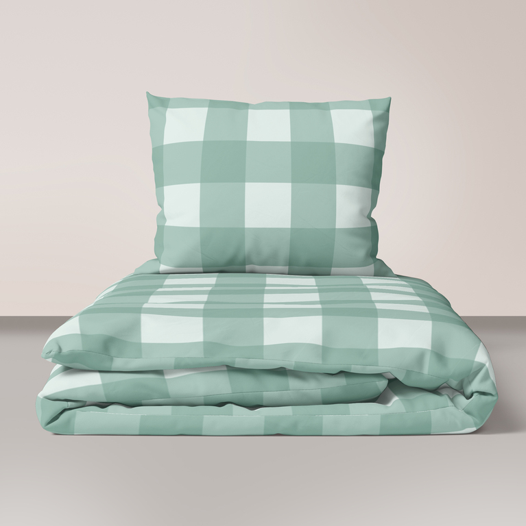 Pościel z kory 140x200 + 1x70x80 Bawełna 100% Bielawa Produkt Polski -  krata mięta (1)