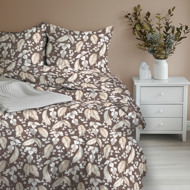 Komplet Pościeli 160x200 + 2x 70x80,  100% Bawełna, 140g/m2, wzór: Kwiat Pustyni na Brązie (8)