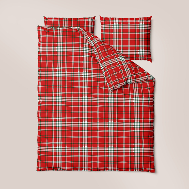 Komplet Pościeli 160x200 + 2x70x80, 100% Bawełna, 140g/m2, wzór: Krata Czerwona (2)
