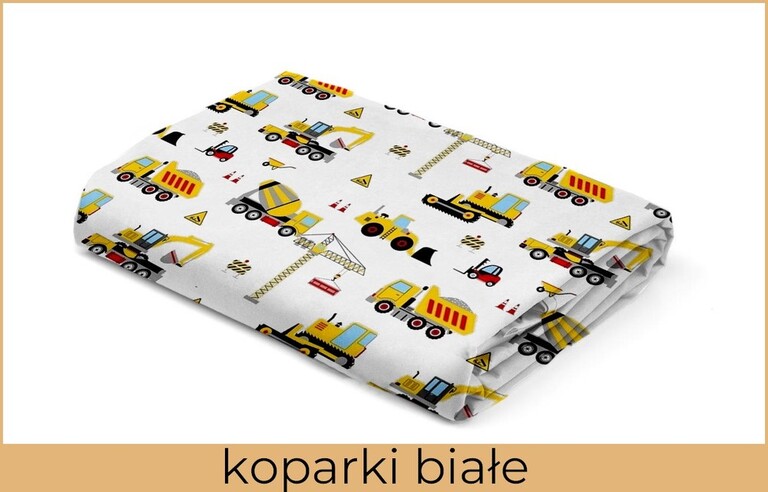 Prześcieradło 90x200cm z GUMKĄ, CERTYFIKAT - koparki białe (2)