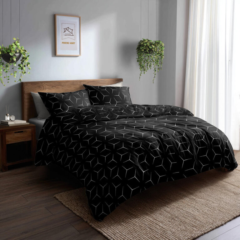 POŚCIEL Z KORY 220x200cm PREMIUM 100% BAWEŁNA KORA Milano Czarno - Białe (7)