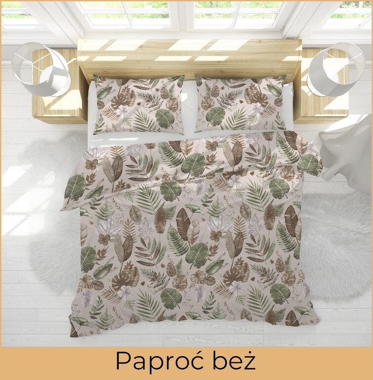 Pościel  140x200cm, 70x80cm, 140g/m2, bawełna 100% :  Paproć Beż (3)